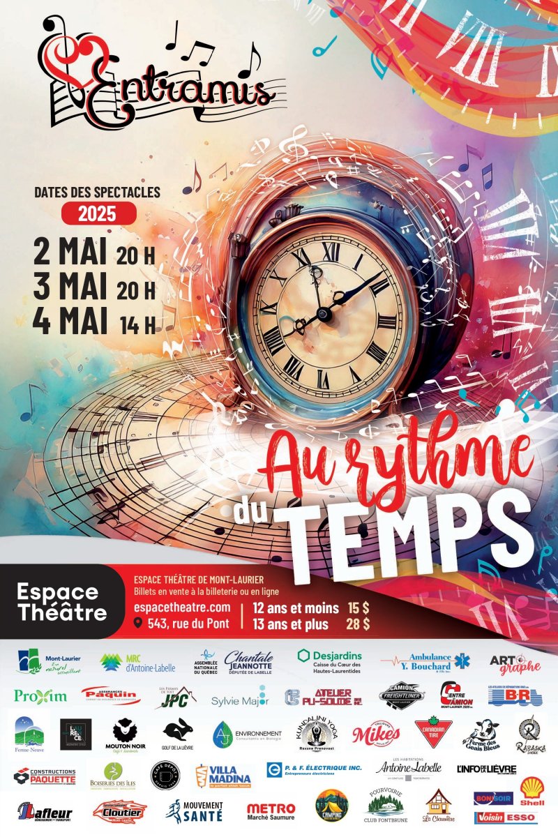 Spectacle du Choeur Entramis-2, 3 et 4 mai 2025 à l'Espace Théâtre de Mont-Laurier